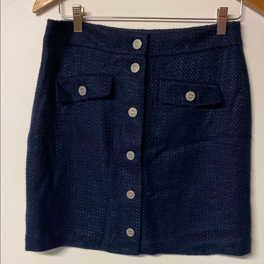 LOFT Navy Blue Button-Front Skirt